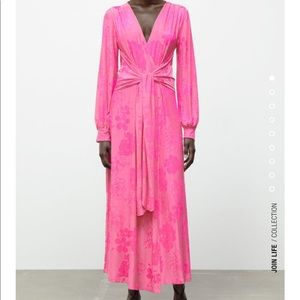 NWT Zara Long Jacquard Dress S Pink